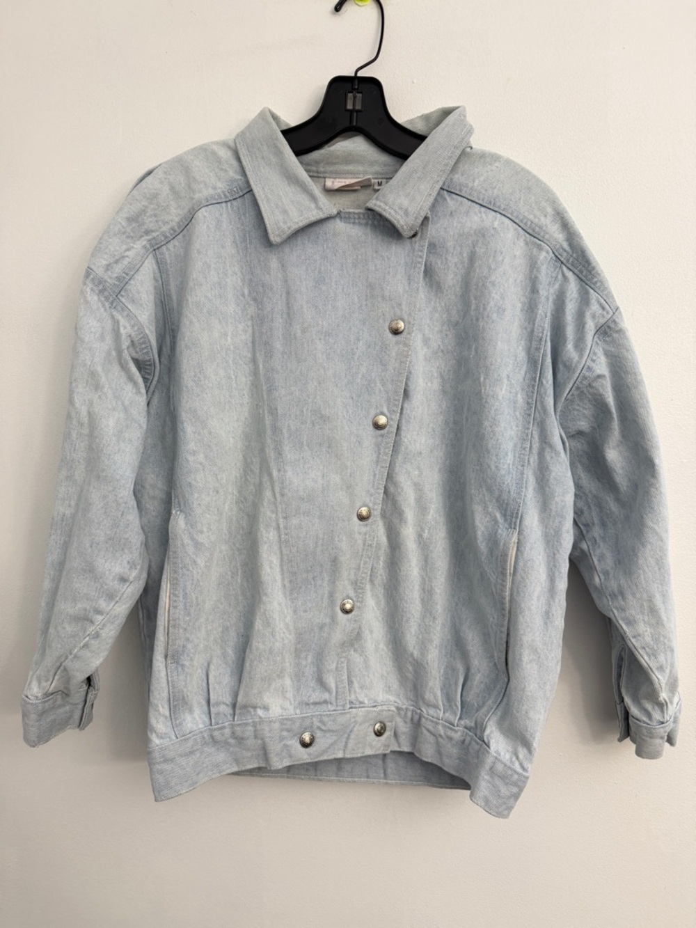 Vintage 80s Levi’s Juniors Asymmetrical Jean Jacket Light Wash Sz M
